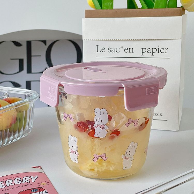 Bolimei wholesale microwave oven partition rice bento box, fresh-keeping bowl with meal, ins style high borosilicate glass lunch box Specification drawing