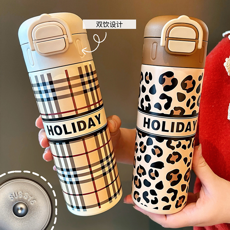 Holiday Paris high appearance level Men's and women's insulated cups, 316 stainless steel water cups, double drinking with handle rope, large milliliter insulated cups full figure