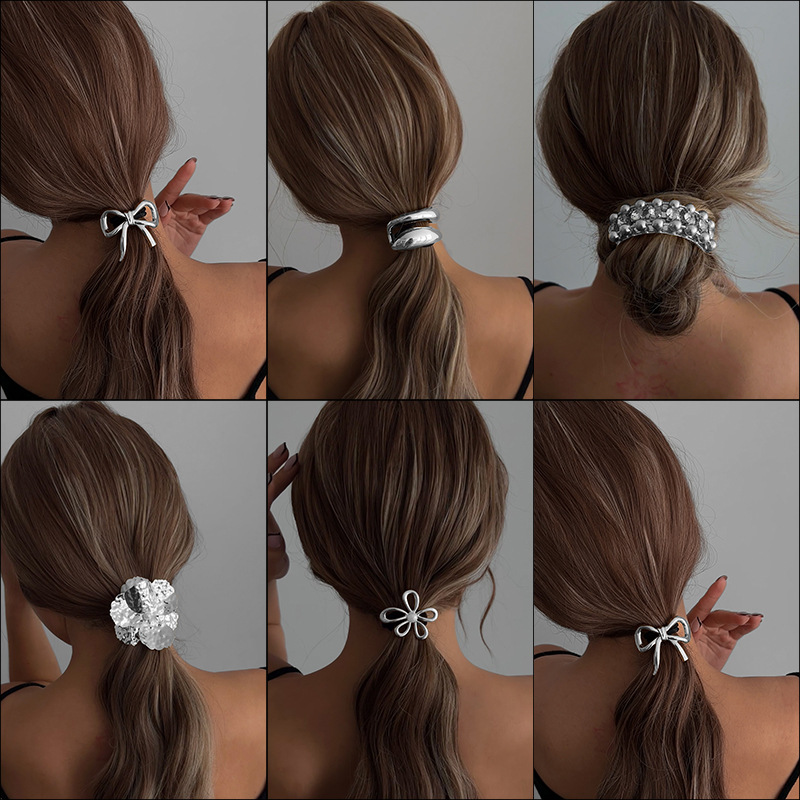 Best-selling hair accessories for foreign trade, European and American style, cross-border high-end feel, ponytail hair band, fashionable bow, alloy headwear, hair tie details Picture