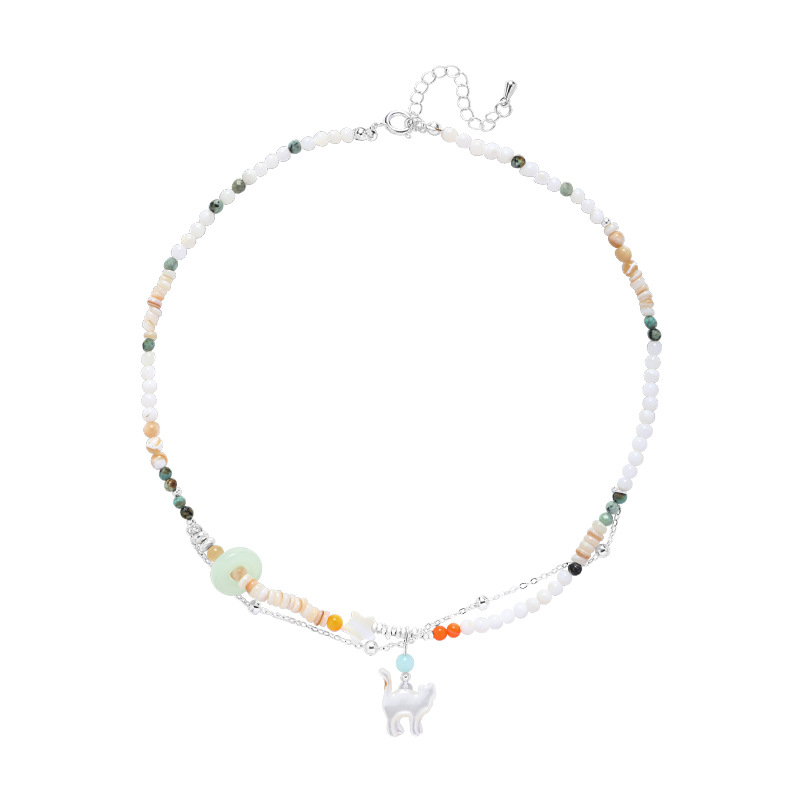 Mother-of-pearl African turquoise beaded necklace for women, fresh and sweet design sense pendant, fashionable and ins high-end collarbone chain Item Picture