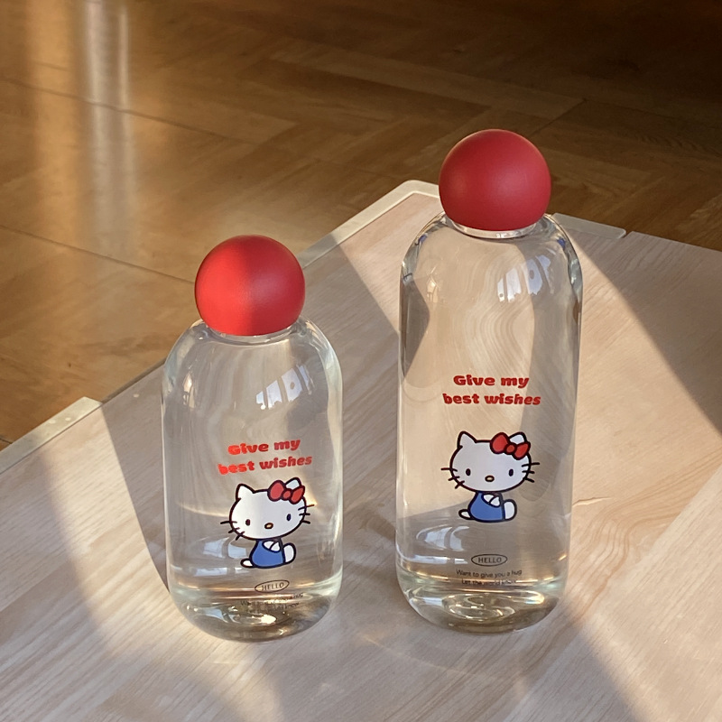 Cute kt cat glass cup, high borosilicate high-temperature resistant, niche red nose sealed water cup, car portable cup gift details Picture