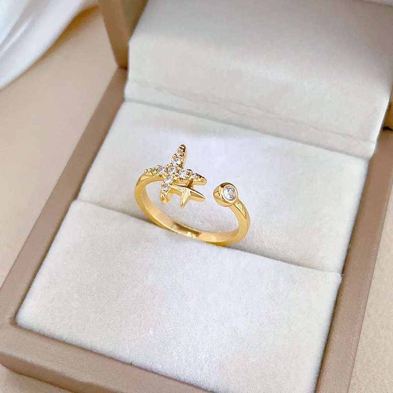 【 Real Gold 】 Starry Zircon Full diamond ring with adjustable opening, simple Japanese-style bracelet, couple rings Specification drawing