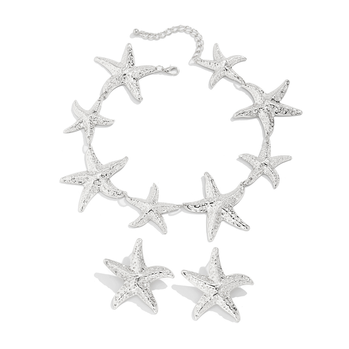 European and American cross-border jewelry, fashionable metallic starfish pendant necklace, hand-stitched five-pointed star collarbone chain set Item Picture