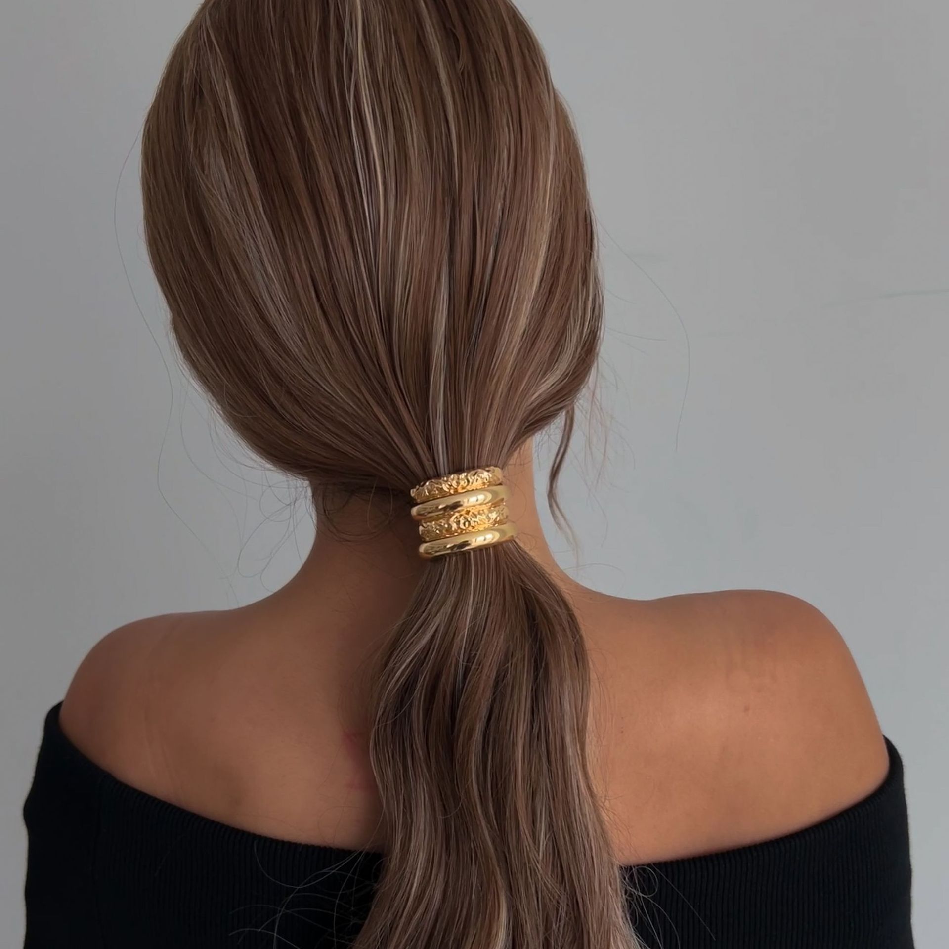 Minimalist and cold style metal hair tie and hair band 2024 new French high-end ponytail hair tie and hair accessory Specification drawing