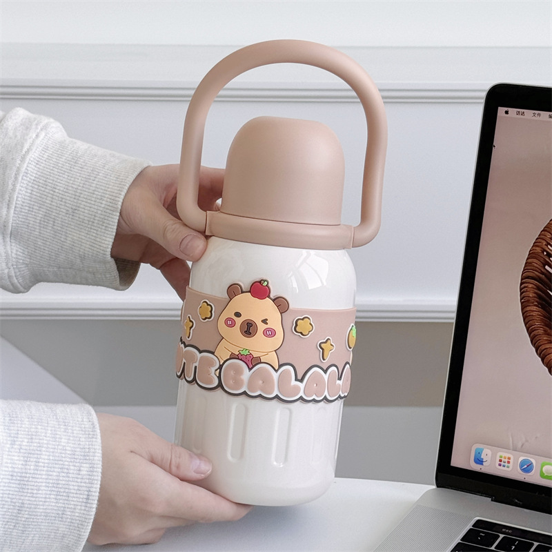 Cute cartoon pet insulated cup, tea-water separation portable insulated water cup, high appearance level, stainless steel cup for college students full figure