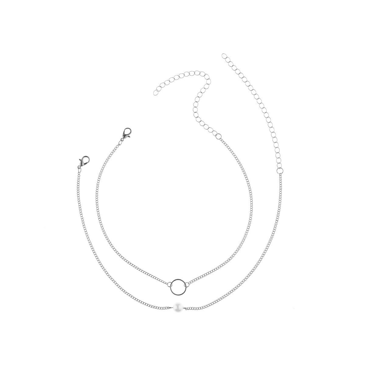 Simple geometric stacked metal chain, sweet and cool style collarbone chain, European and American niche design sense, imitation pearl necklace Item Picture