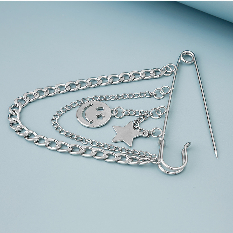Korean Instagram Harajuku style cold chain brooch, trendy hip-hop cross smiley face flame accessories Specification drawing