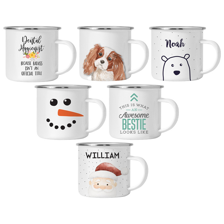 Enamel mugs, stainless steel coffee cups, old-fashioned tea cups, retro imitation porcelain cups, portable outdoor small cups Item Picture