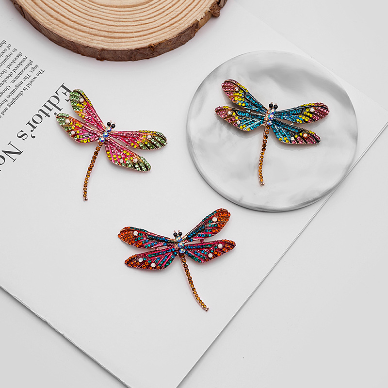 European and American alloy studded with colorful diamonds, oil drip enamel dragonfly insect brooch, exaggerated and personalized, direct sales from foreign trade wholesale factory details Picture