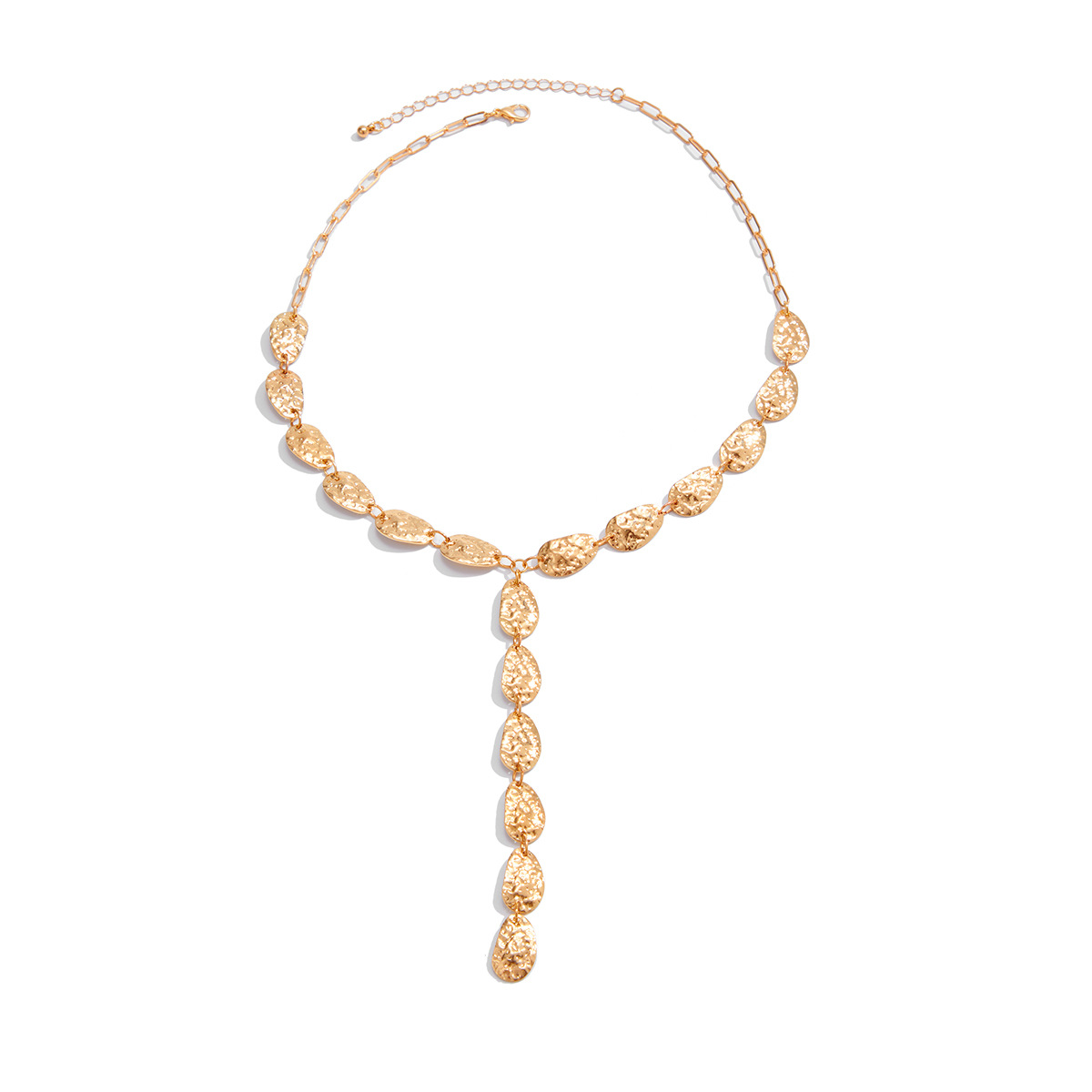 European and American cross-border jewelry, irregular Baroque Y-shaped collarbone chain, cold style flat water drop pendant necklace for women Item Picture