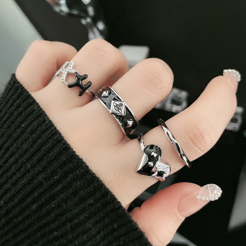 Dark Saturn drip glaze irregular heart-shaped opening ring, actress ball, ins fashion punk personality versatile ring details Picture