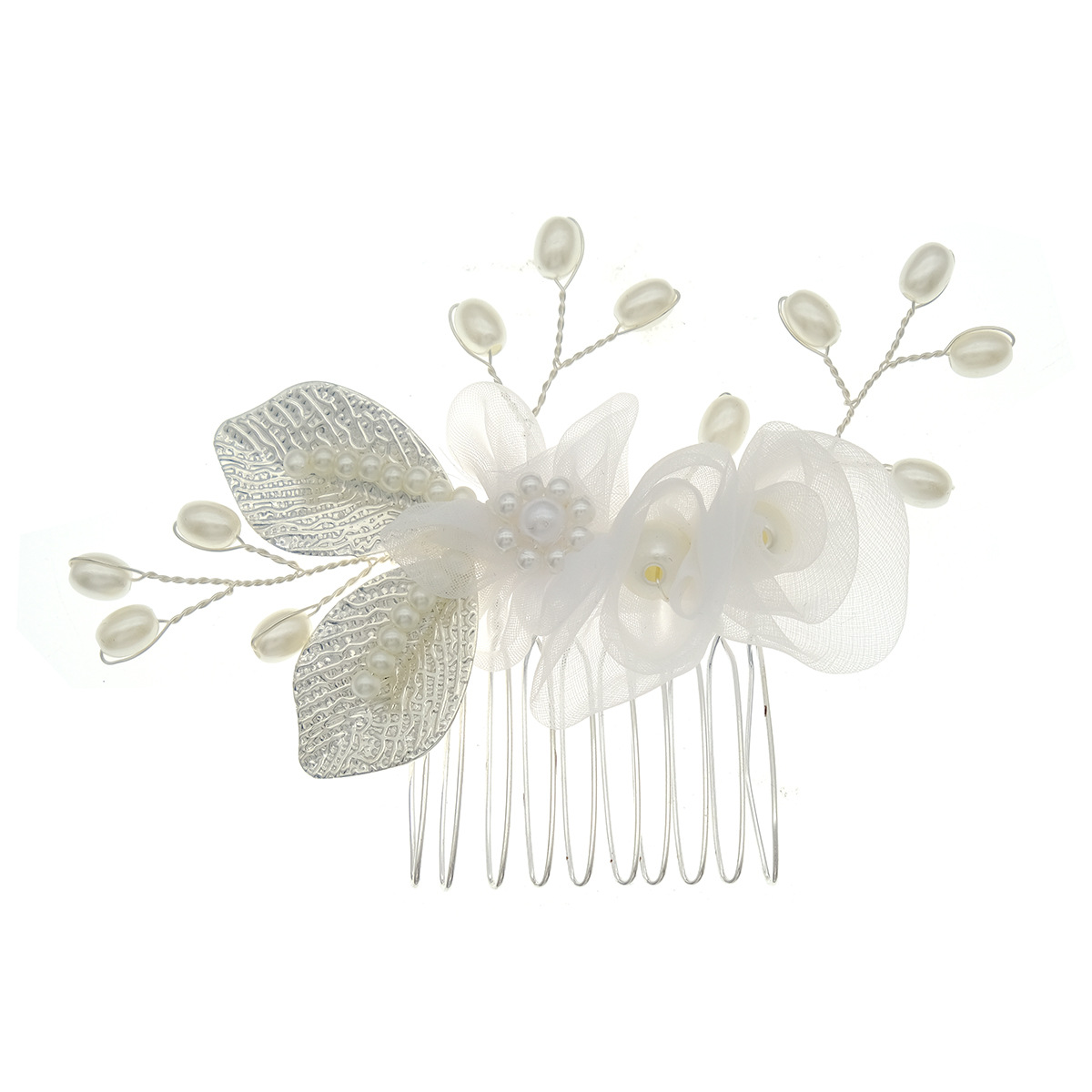Ancient-style bride's headwear, forest-themed fairy-like light blue flower headwear, flower arrangement comb, versatile wedding updo hair accessories, pearl hair comb Item Picture