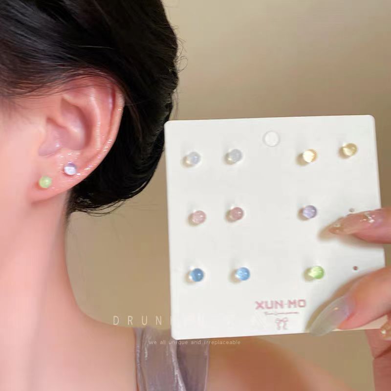 Colorful round bead Bean Ear studs for Women 2025 New style cochlear ear bone studs, exquisite, small and versatile set of earrings and earrings full figure