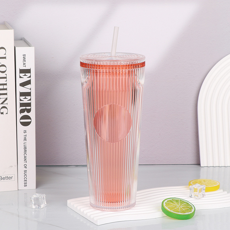【 Processing and Customization 】 Wholesale of large-capacity double-layer insulated straw cups, vertical pattern straw cups, and white-collar commuting drinking cups Application Scenario