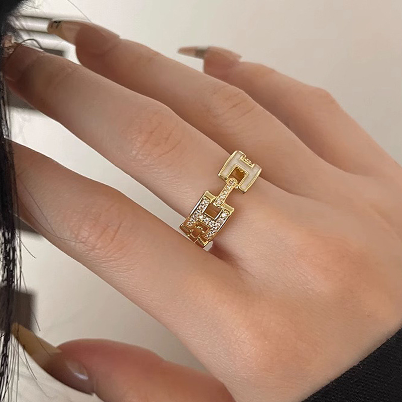 H-letter zircon drip glaze open ring, a women's light luxury and high-end internet-famous index finger ring, simple and versatile, elegant ring Specification drawing