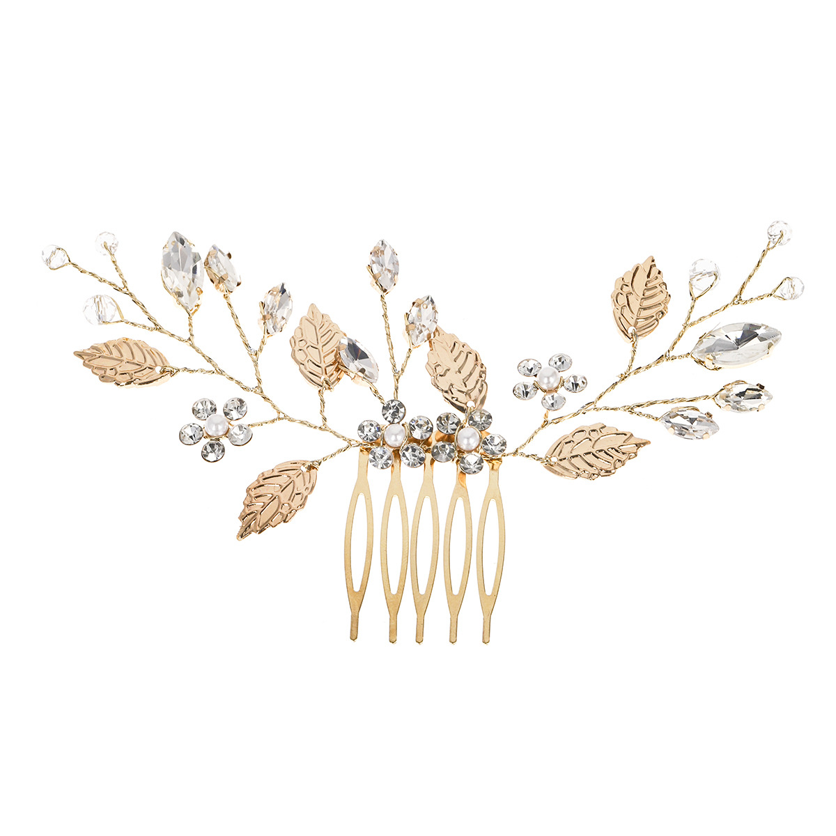 New ancient-style Hanfu headwear, handcrafted hair comb, wedding bride's accessories, updo hair, small pin comb, leaf water diamond five-toothed comb Item Picture