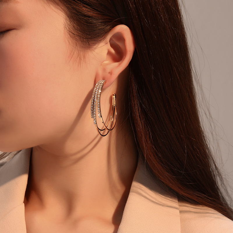 Korean-style fashionable and versatile earrings, women's personalized design multi-layer earrings, C-shaped ear rings, best-selling exaggerated internet-famous earrings full figure