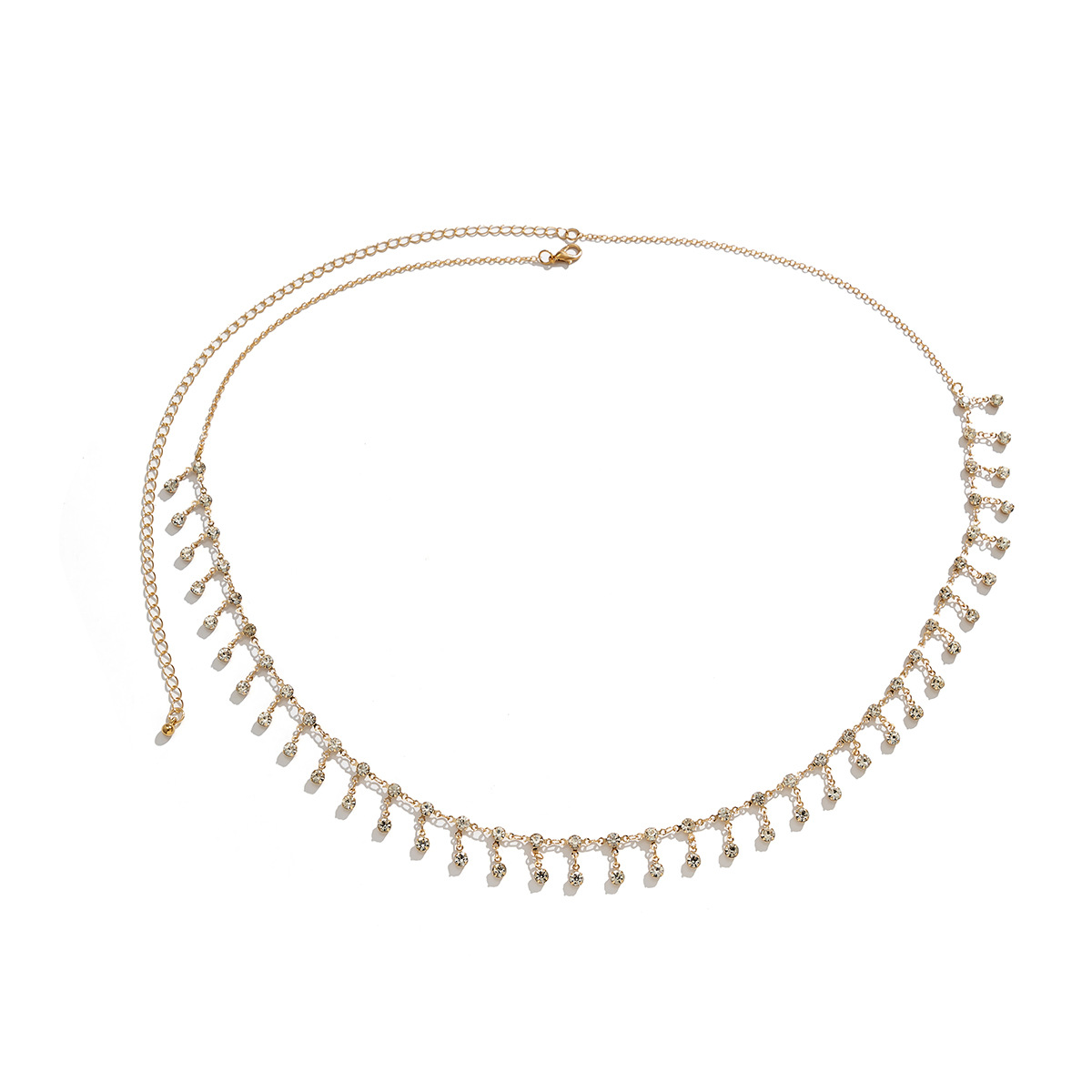 European and American cross-border accessories, ethnic style, water diamond tassels, single-layer body chain, casual chain, hot girl metal waist chain for girls Item Picture