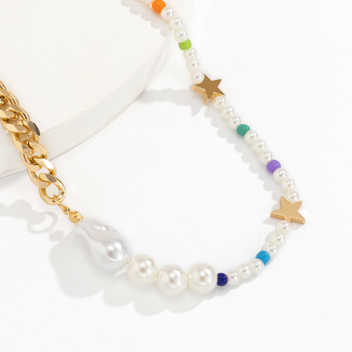 European and American cross-border Baroque-style irregular-shaped pearl mixed and matched necklace, simple and individual star rice bead alloy jewelry necklace Application Scenario