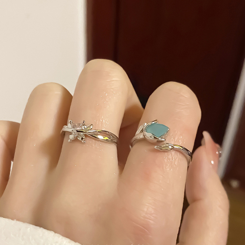 Elegant tulip ring for women, light luxury and high-end feel, zircon opening, niche design, unique ring, butterfly index finger ring details Picture
