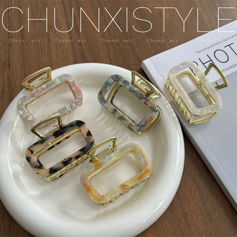 High-grade acetic acid + alloy ~ Simple square grab clip, shark clip, medium-sized hair clip, back head coil hair clip, children's hair accessory Specification drawing