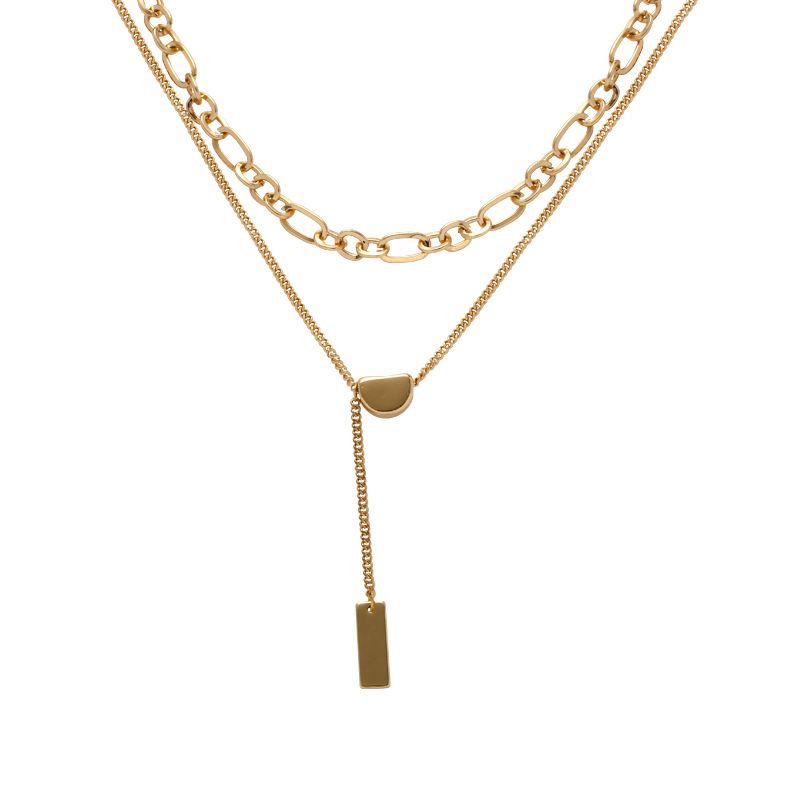 ins Hip-hop necklace, double-layered necklace, niche design sense, Fangpai pendant for women, new summer 2024 European and American accessories Item Picture