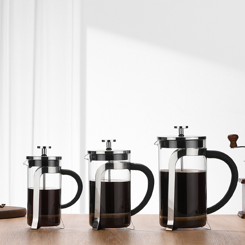Household use press, high borosilicate glass French filter press, milk whisker, coffee maker, tea-water separator, and tea brewer Specification drawing