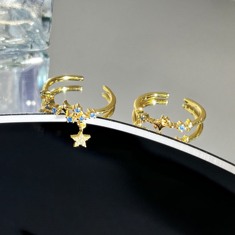New Chinese-style fashionable blue star tassel open ring, a unique and niche design for women Specification drawing
