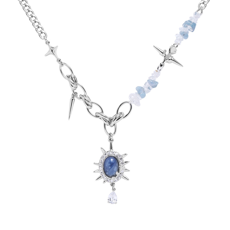 A niche design blue sea urchin necklace, a trendy Instagram hip-hop original collarbone chain, a fashionable and fresh new pendant Item Picture