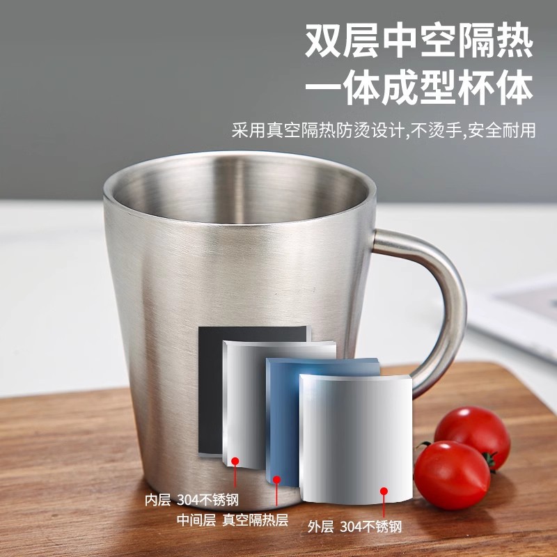 Cross-border double-layer insulated tape handle office coffee, milk cup, water cup, 304 stainless steel mug, beer mug details Picture