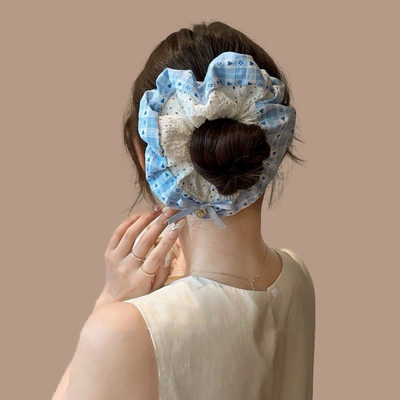 College Style Spring/Summer Large Intestine Hair Band 2025 New Style Hair tie, hair flower, bow, forest-themed high-end hair tie, women's hair accessory details Picture