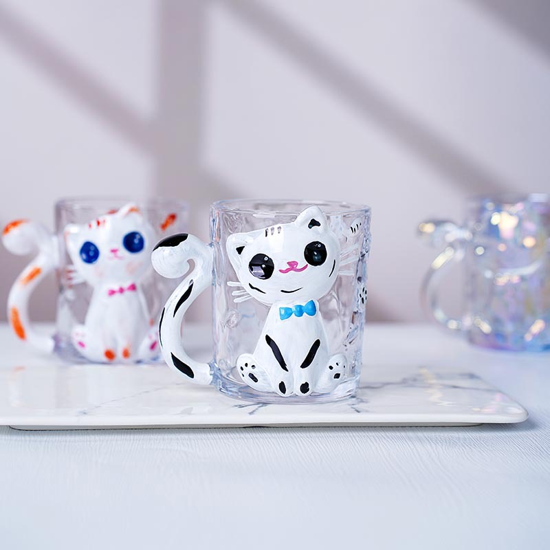 Creative three-dimensional shaped animal cups, cute orange cat cups, glass couple water cups, adorable cartoon milk, juice and coffee cups Application Scenario