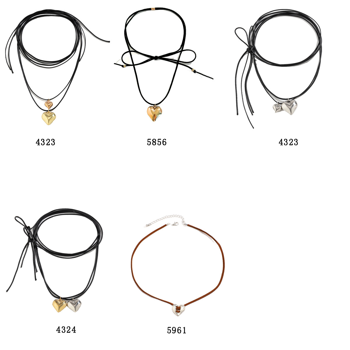 European and American cross-border jewelry black rope small heart pull-out sweet and cool choker punk personality retro collar velvet necklace Item Picture