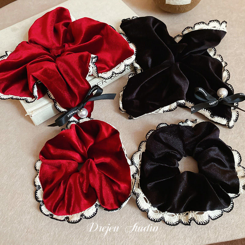 New retro velvet large intestine circle, bow ribbon hair tie, elegant chanel-style ponytail, square scarf and hair tie for autumn and winter full figure