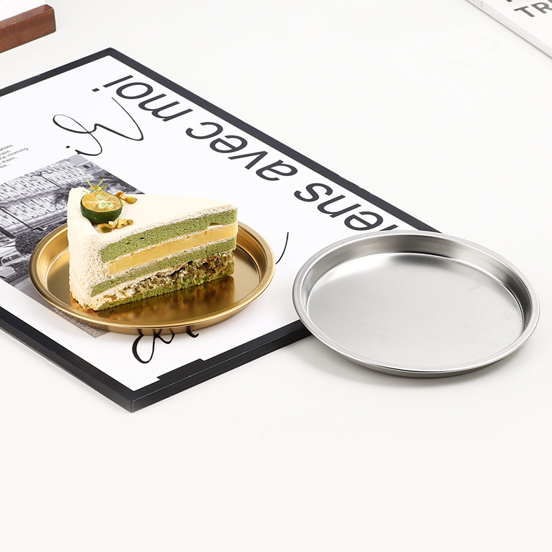 304 Golden round oil-draining plate, snack and French fries plate, fried chicken tray, fruit cake and pastry plate, Western food plate and vegetable plate details Picture
