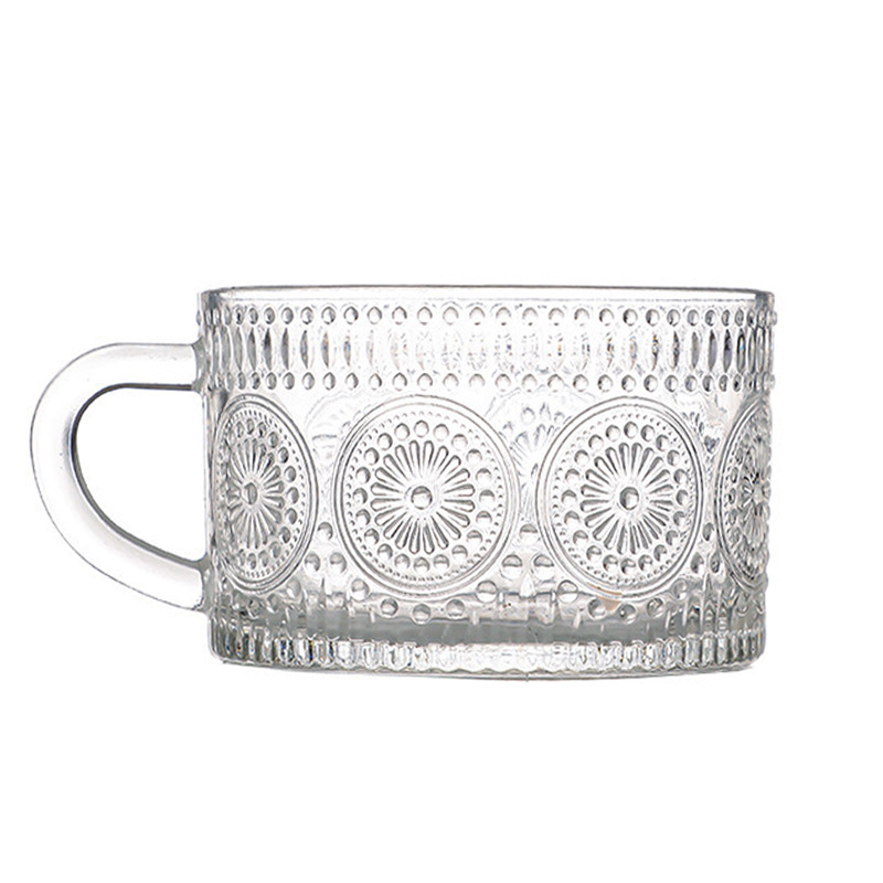 Sunflower relief oatmeal breakfast bowl, high appearance level, ins style, retro with spoon, glass cup, large capacity milk water cup Item Picture
