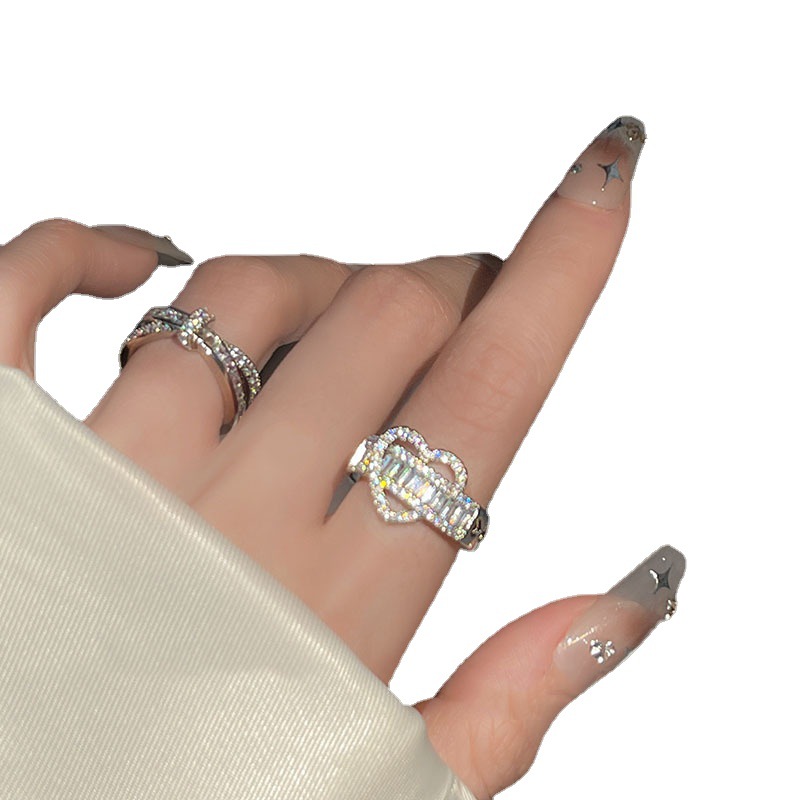A high-end heart-shaped cross-zirconia ring for women on Instagram, a cold and niche index finger ring, a light luxury and exquisite open-top ring Item Picture