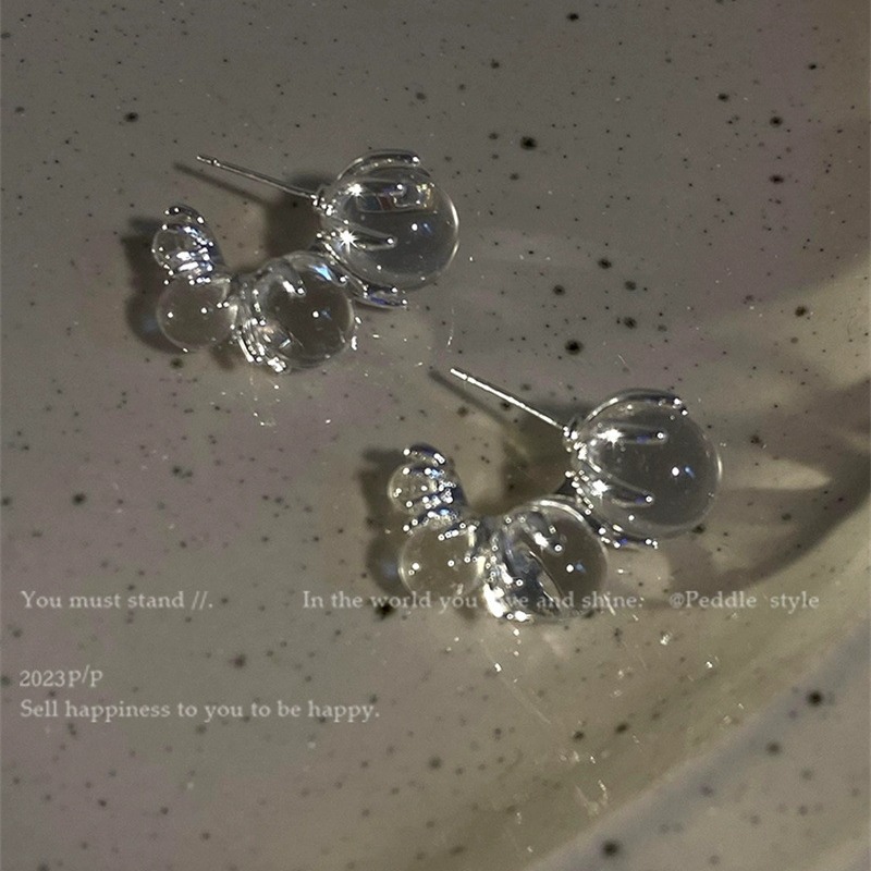 Unique ice-transparent beaded earrings with a niche design sense, high-end stud earrings for women, simple and elegant, cold style earrings, fashionable Specification drawing