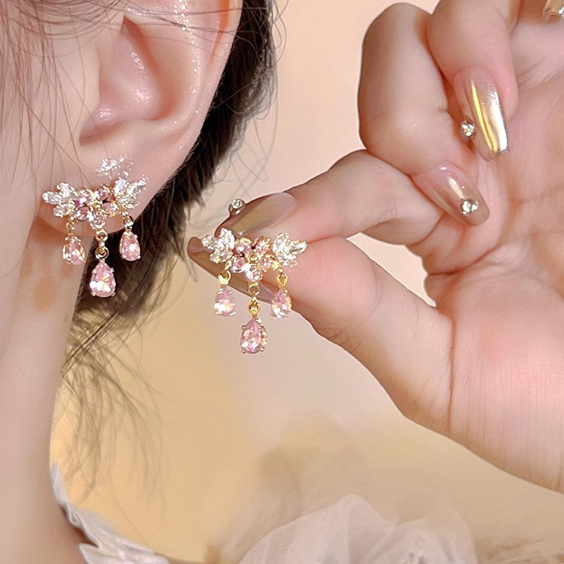 925 Silver Needle Flower Tassel Earrings for Women, 2024 New style, light luxury, niche, high-end, exquisite stud earrings, elegant earrings full figure