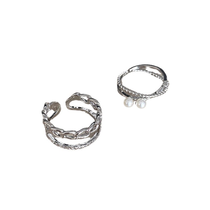 New pearl ring, women's micro-set diamond open ring, niche design, simple plain ring index finger ring, French self-discipline ring Item Picture