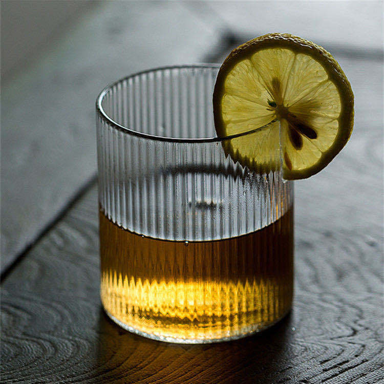 Fine-striped water cup, InS-style Japanese vertical pattern simple glass cup, home beer mug, coffee milk high borosilicate cup Application Scenario