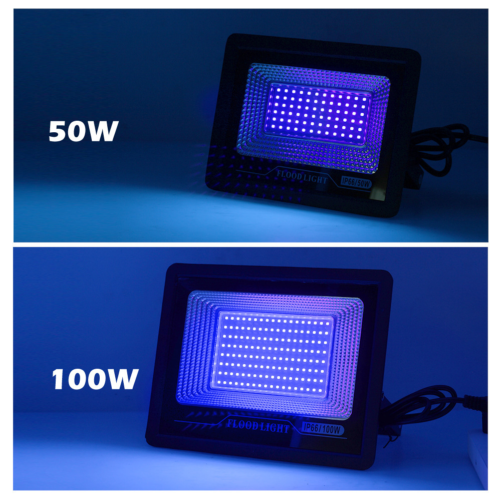 Cross-border led purple light floodlight 395nm100W haunted house bar fluorescent detection uv glue curing indoor IP66 lamp details Picture