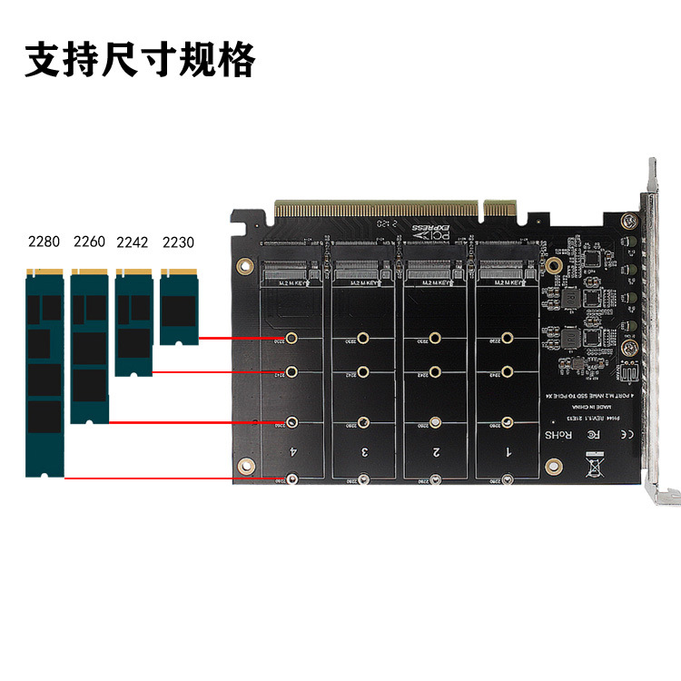 PCIEX16 NVME M.2 MKEY SSD RAID Array Expansion Adapter card Motherboard PCIE split card Application Scenario