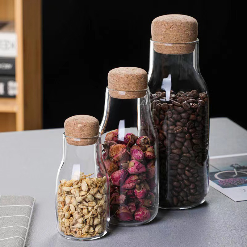 Cork stopper glass compartmentalized tea storage jar, transparent glass multi-specification spice and grain storage tea jar details Picture