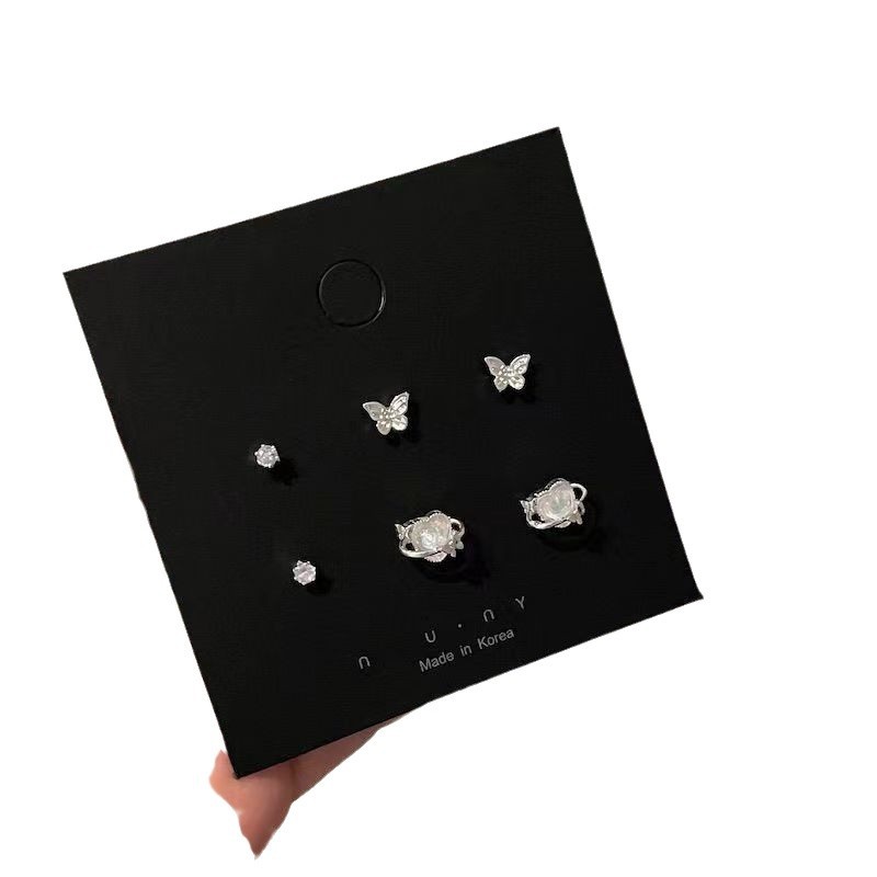 The new Super Fairy exquisite flower butterfly Stud three-pair set is simple, exquisite and small, and is a versatile daily ear accessory and earring Item Picture