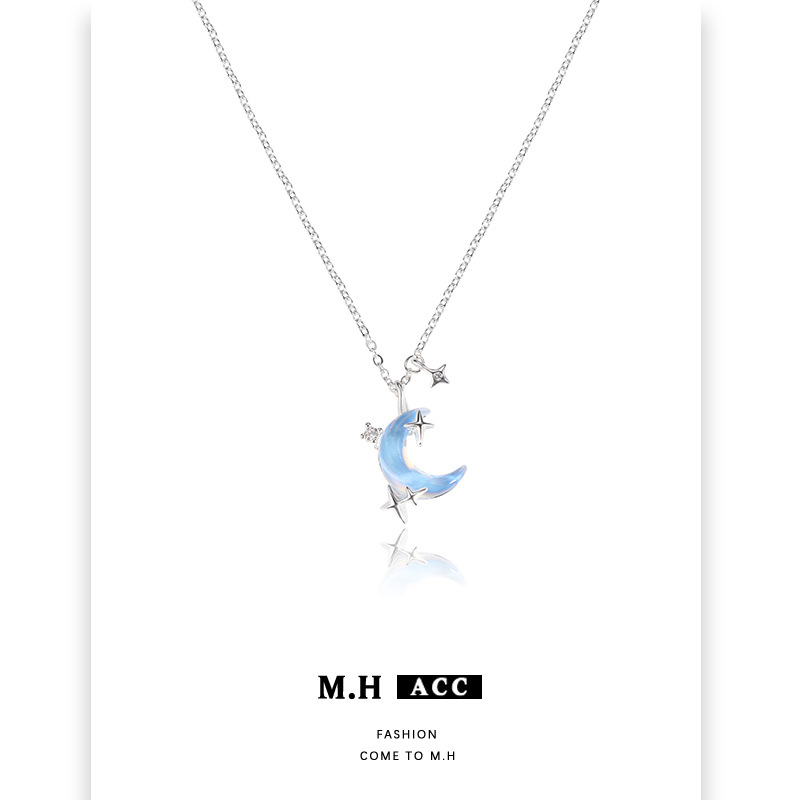 Blue Moon Starlight Necklace for Women, 2025 new style, light luxury, fashionable, high-end, niche, sweet and cool style collarbone chain full figure
