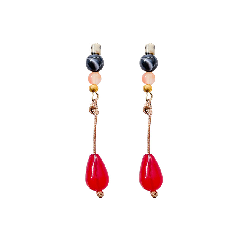 New Chinese-style ancient-style beaded tassel earrings, women's traditional Chinese style simple water drop earrings, elegant cheongsam Hanfu earrings wholesale Item Picture