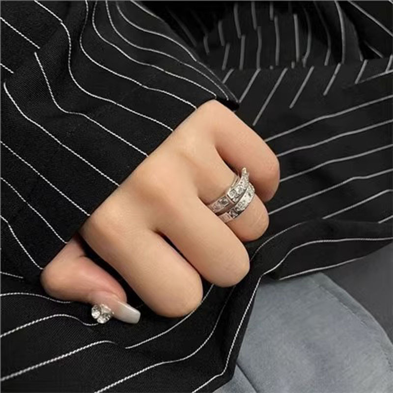 Cool double-layer leather lead zircon open ring for women, snake-shaped light luxury fashion, versatile ins cold style food ring details Picture