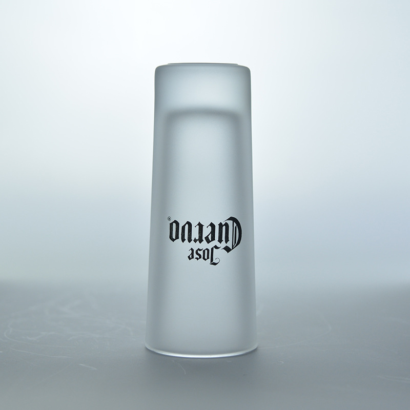 Wholesale of new cross-border frosted wine glasses, glass cups, frosted pen holders, spirits cups, straight small wine cups with logos details Picture