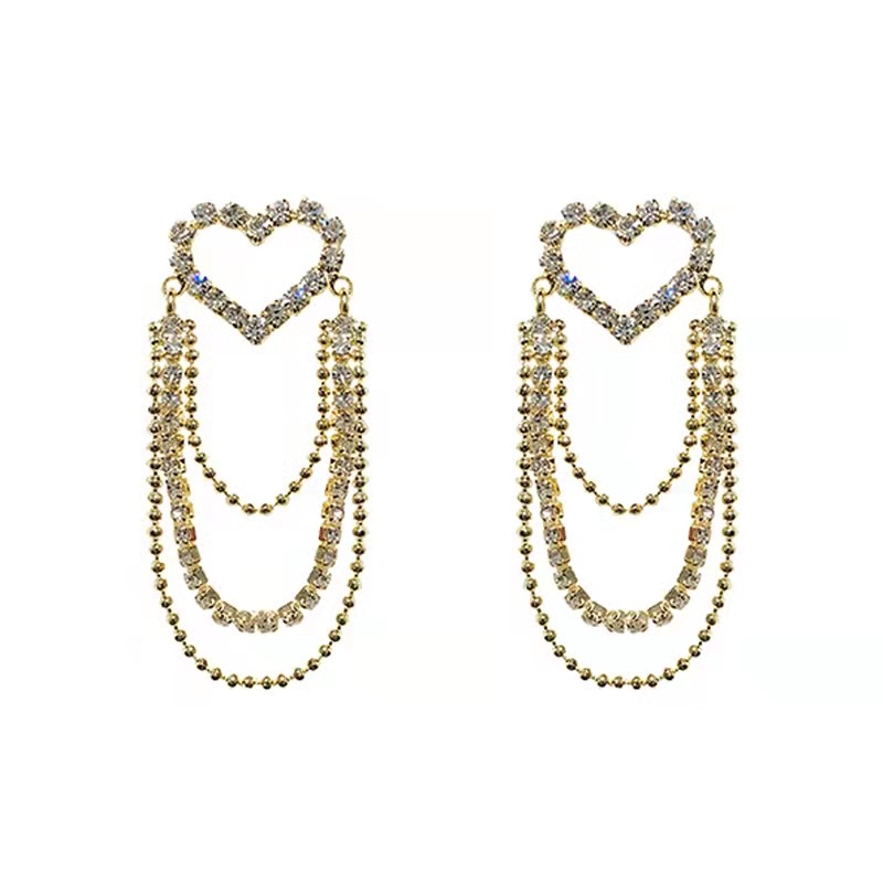 Hollowed-out heart-shaped super fairy earrings for women spring and summer, new, niche and high-end style stud earrings, light luxury earrings, tassels and retro earrings Item Picture
